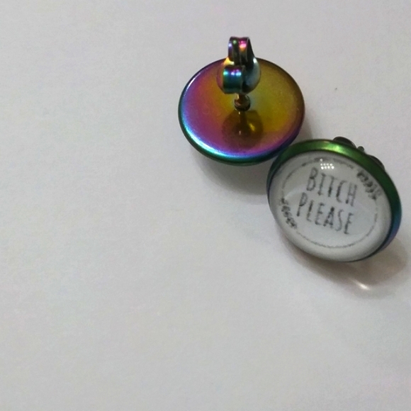 Handmade Cuss Word B!tch Please Post Earrings. Rainbow Stainless Steel Back - Picture 1 of 4